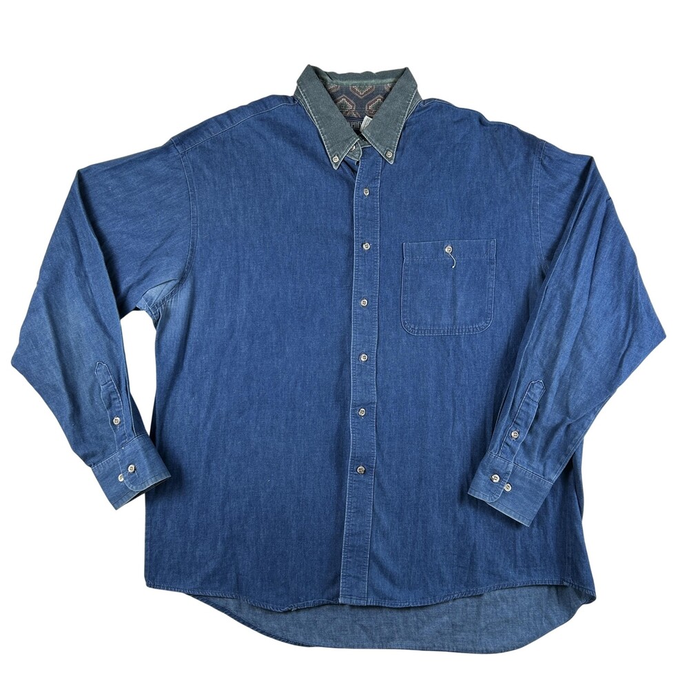 Vintage Wrangler TwentyX Shirt Mens 2XL Denim Long Sleeve Button Down Western